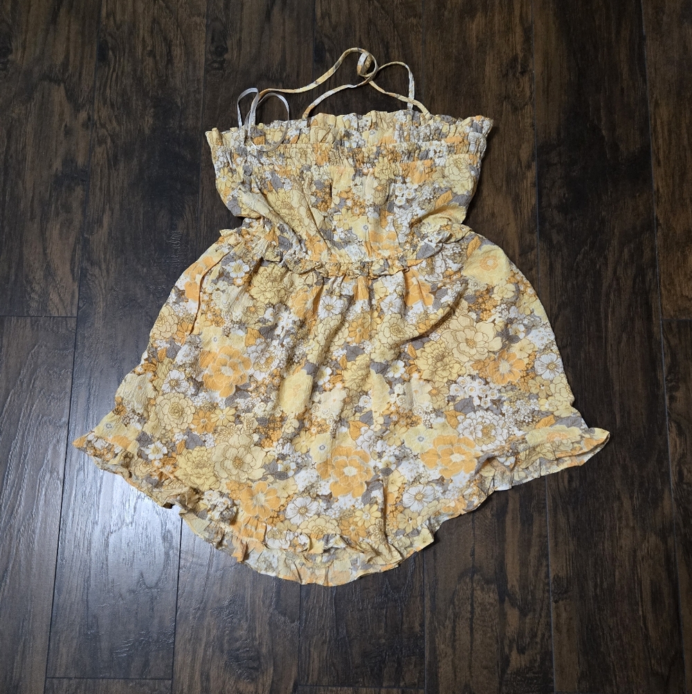 Floral Strapless Dress with Ruffle Hem